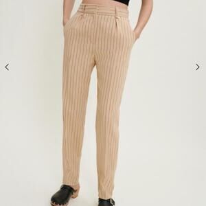 NWT Maje Minimalist Striped Cotton Linen Blend High Waist Trousers in Beige